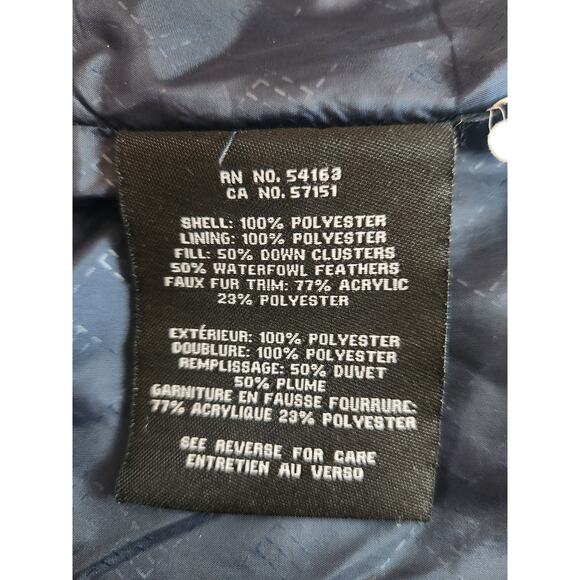 Cole Haan signature down feather puffer coat sz XL faux fur zip front navy brown - Picture 4 of 16